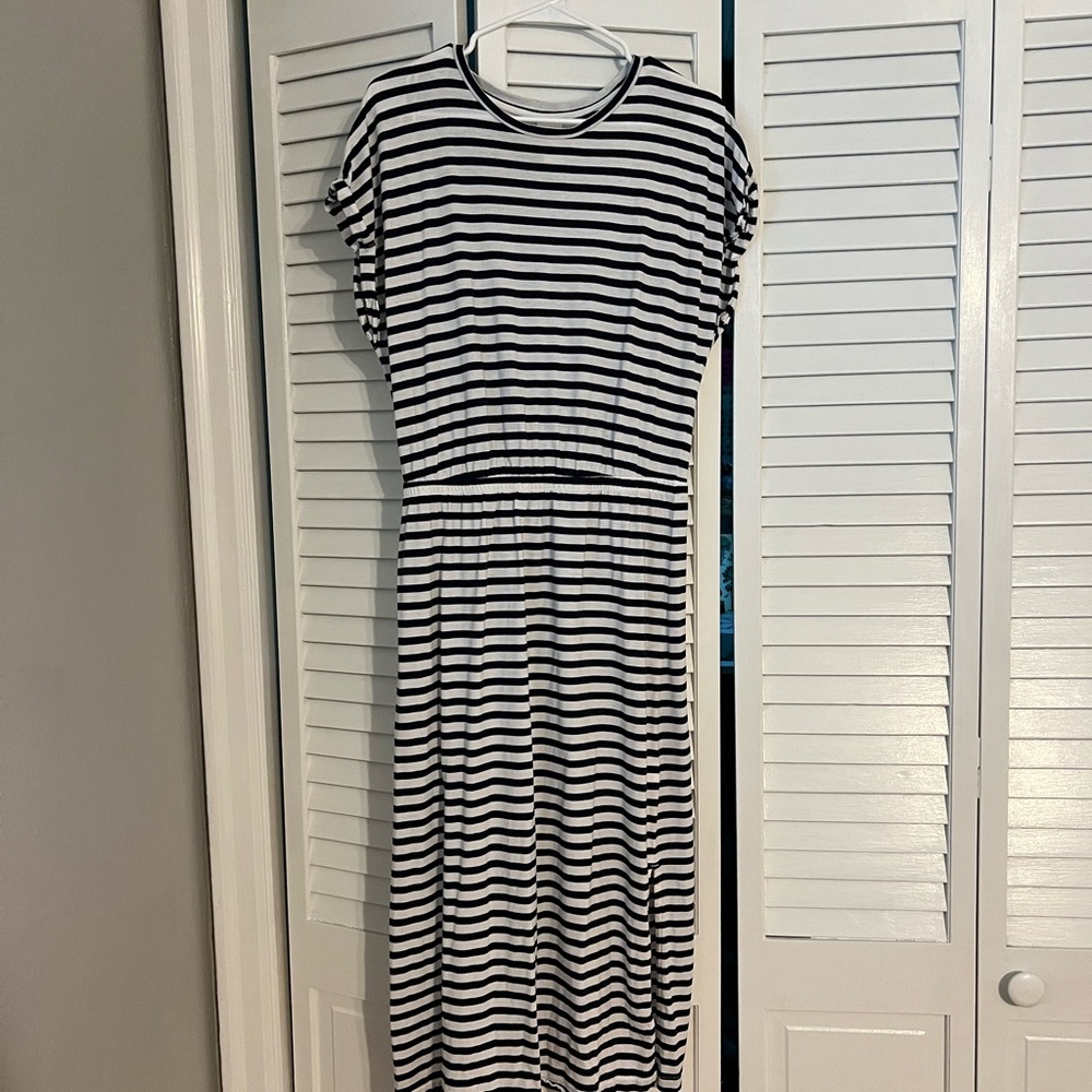 Navy and white striped maxi